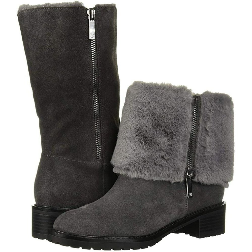 Women BANDOLINO Grey Suede Boots w/Fur Cuff